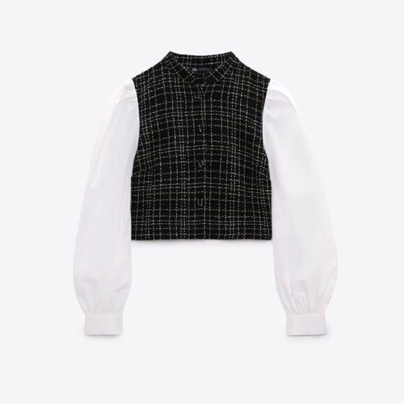 ZARA CONTRAST TEXTURE CHECK SHIRT -NWT SIZE M - Picture 2 of 3